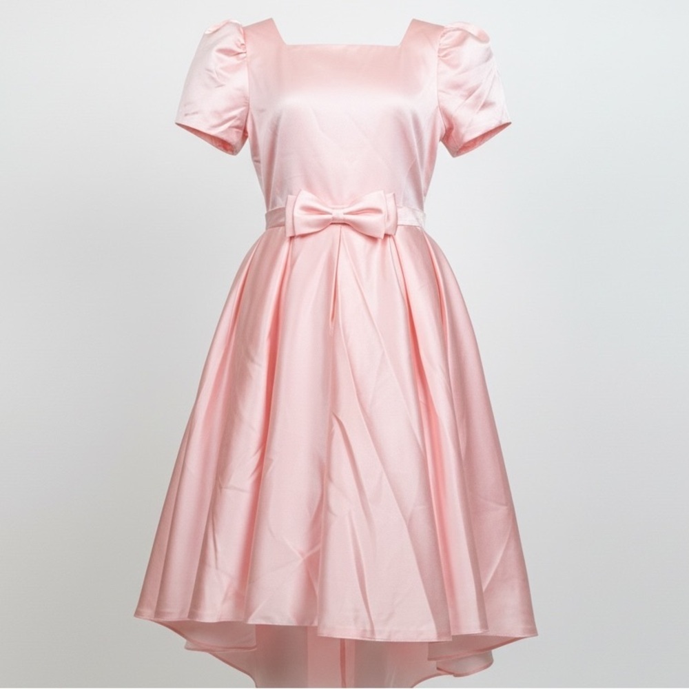 NEW Pink A Line Short Sleeve Satin Formal Dress Junior Size 16